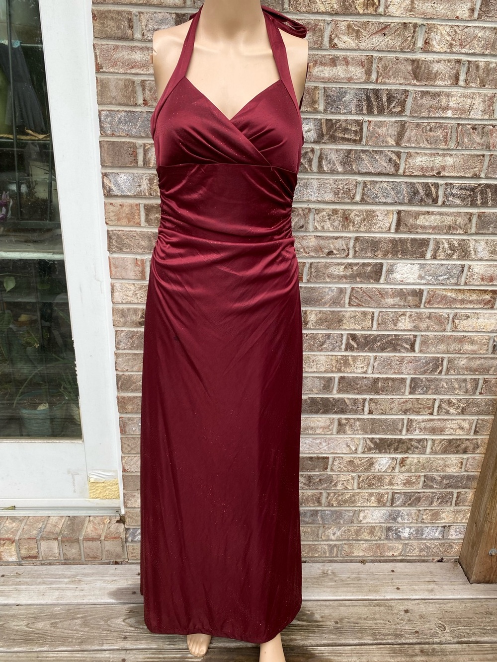 Vintage 90s Sparkly Goth City Triangles Halter Maxi Dress in Burgundy Size M